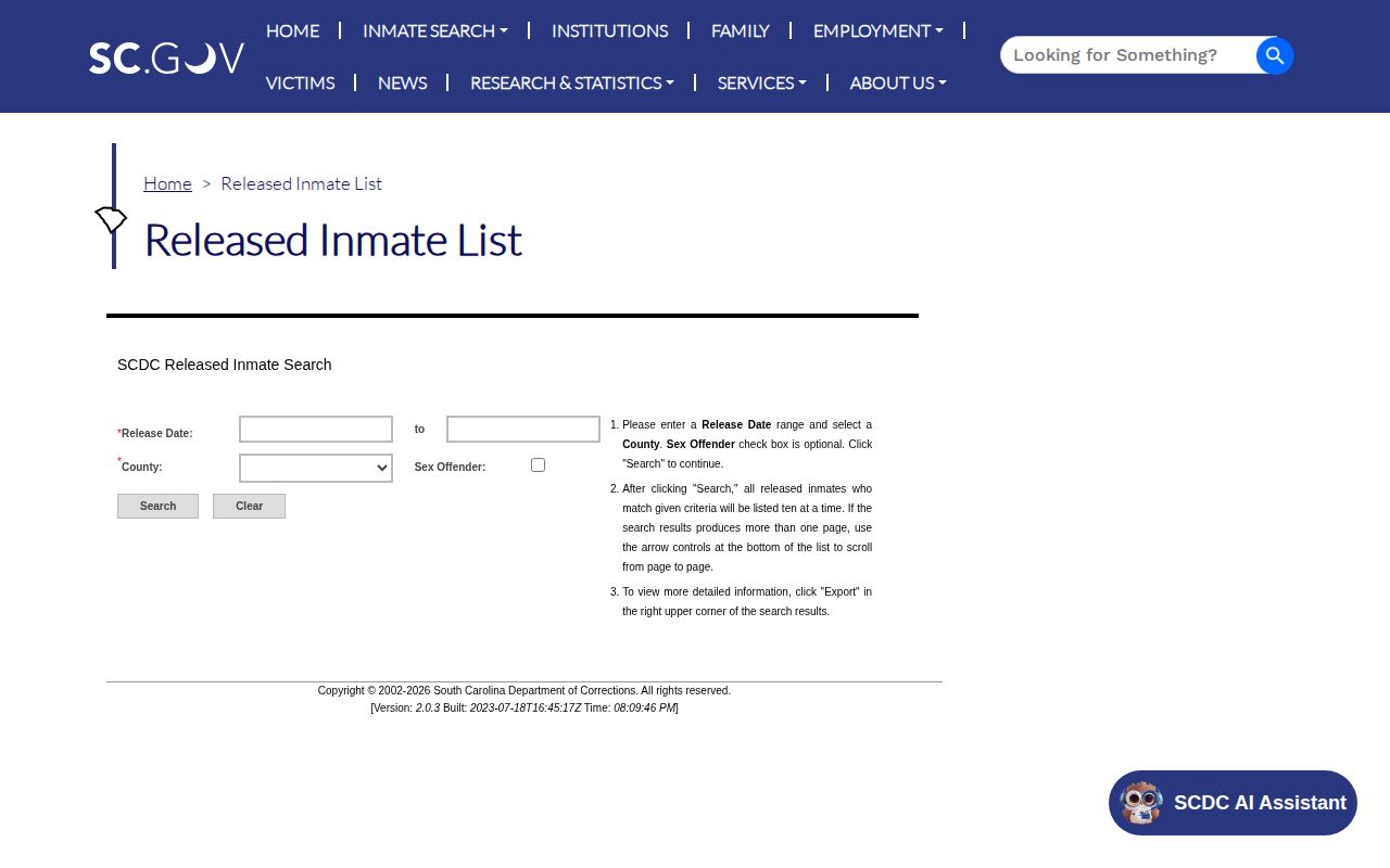 SCDC search for Cherokee County released inmate records